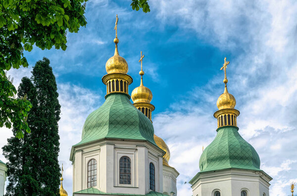 Kyiv, Ukraine - May 14, 2021: Saint Sophia Cathedral in Kiev, Ukraine. The famous historical monument, built by Prince Yaroslav the Wise in Kievan Rus, 1037. Ancient Christian Orthodox churches