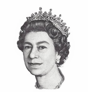 Büyük Britanya Kraliçesi 2. Elizabeth 'in portresi İngiliz sterlini banknotlarından