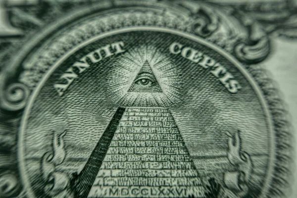 Öga Och Pyramid Mystiska Frimurartecken Amerikanska Dollarsedlar — Stockfoto