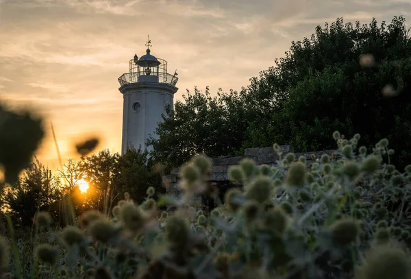 Torre Del Antiguo Faro Contra Cielo Nocturno — Foto de Stock