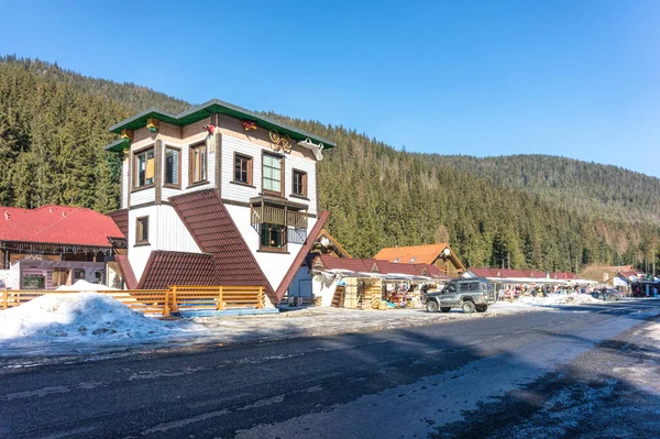 Povoado Polyanytsia Região Ivano Frankivsk Ucrânia Fabruary 2021 Edifício Famoso — Fotografia de Stock