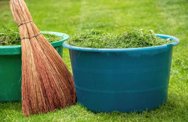 Sommerreinigung Des Rasens Dorfgarten — Stockfoto