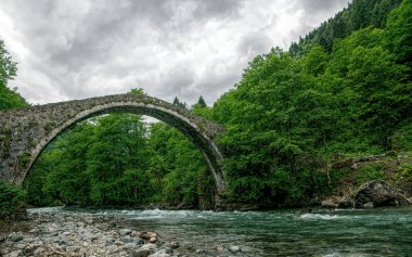 Antik Türk köprüsü ve dağ nehri