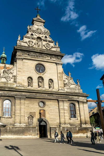 Lwów Ukraina Września 2021 Majestatyczny Średniowieczny Budynek Kościoła Andrzeja Lwowie — Zdjęcie stockowe