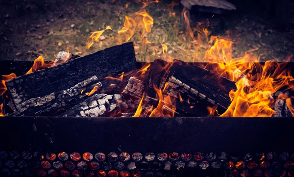 在火盆木材燃烧 — 图库照片