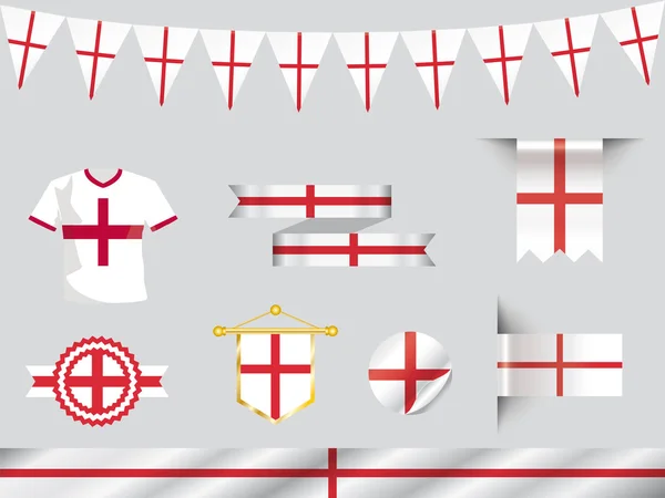 Emblemas de fãs de Inglaterra, design de bandeira, com fitas, jersey, botões — Vetor de Stock