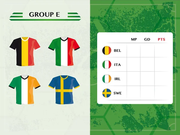 欧州サッカー チーム 2016年のグループ d, コピー スペース、チームのユニフォームと球団旗のデザインでサッカー アイコンとボード — ストックベクタ