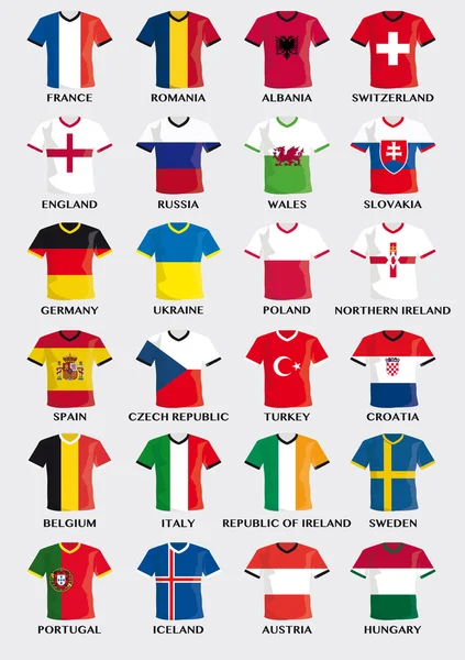 Botones de jersey de equipo con diseño de bandera nacional, equipos de torneo de fútbol europeo 2016 — Archivo Imágenes Vectoriales