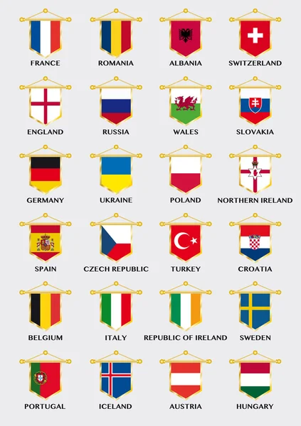 Colección banderín con banderas nacionales de los países europeos de fútbol para el torneo 2016 — Archivo Imágenes Vectoriales