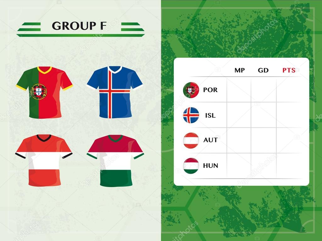 European championship background with football team symbols of group f in 2016