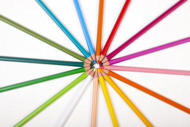 Office arka plan, çok renkli kalemler daire