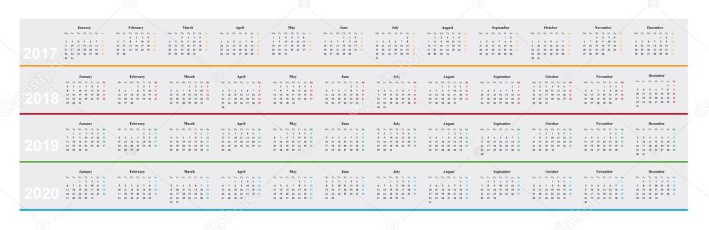 simple design calendar years 2017 2018 2019 2020 months