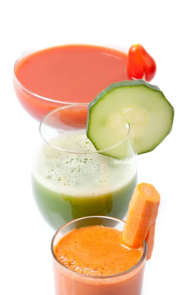 Vegetable Smoothies with carrot, tomato, cucumber, on white background, isolated — Stock Photo, Image