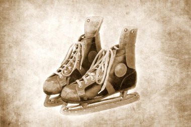kullanılan eski buz pateni, dokulu arka plan, retro, vintage, siyah ve beyaz