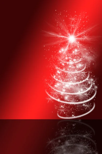 Red shiny background with christmas tree, empty text space — Stock Photo, Image