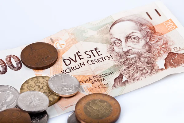 Eski Çek korunası banknot ve madeni paralar, — Stok fotoğraf