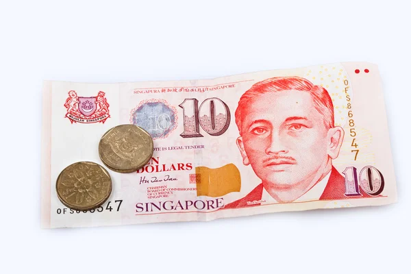 Singapore Dollar Banknote an Coins, — Stock Photo, Image