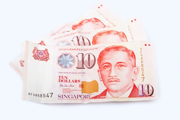 Üç Singapur 10 dolarlık banknotlar, — Stok fotoğraf