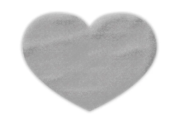 Silver heart shape with rough rocky texture, white background, — Stock Photo, Image