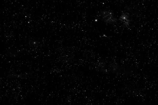 Stjärnhimlen med stjärnor, ljus och lite planeter på svart bakgrund — Stockfoto
