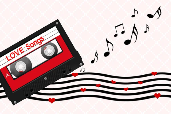 Cassette cinta ilustración con amor canción mensaje — Foto de Stock