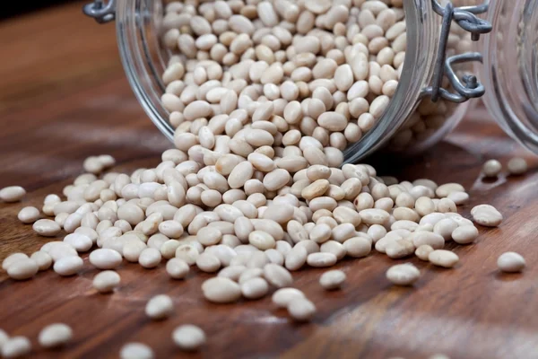 Raw white beans in glass bowl — Stock Photo, Image