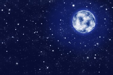 Starry night sky background with full moon
