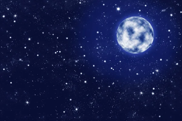 Starry night sky background with full moon — 图库照片