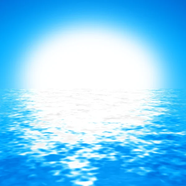 Cielo azul sin nubes con sol brillante sobre agua de mar cristalina — Foto de Stock