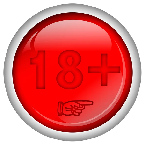 Red adult access button with glossy design and chrome border — Stock Photo, Image