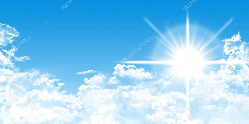 bright sun on blue heaven with clouds 