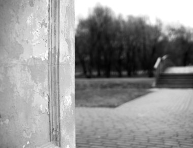 Park bokeh arka plan ile dikey duvar