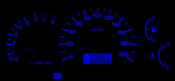 Horizontal isolated blue car speedometer no fuel panel backgroun — Stock Photo, Image