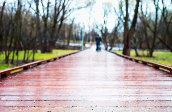 Horizontale Holzweg im Park Bokeh Hintergrund — Stockfoto