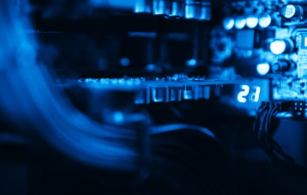 Dentro de la computadora azul vibrante fondo bokeh fondo —  Fotos de Stock