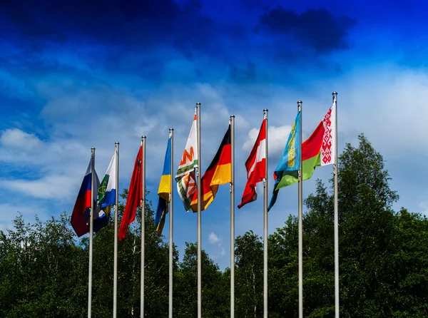 Horizontal vivid European flags composition background backdrop — Stock Photo, Image