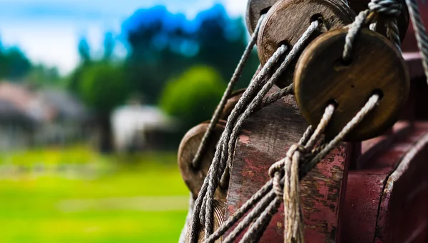 Horizontal vibrant medieval ship bokeh equipment right aligned b — Stock Photo, Image