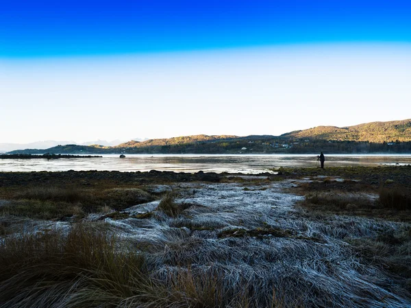 Tiro belleza de otoño Noruega Islas Lofoten paisaje espalda —  Fotos de Stock