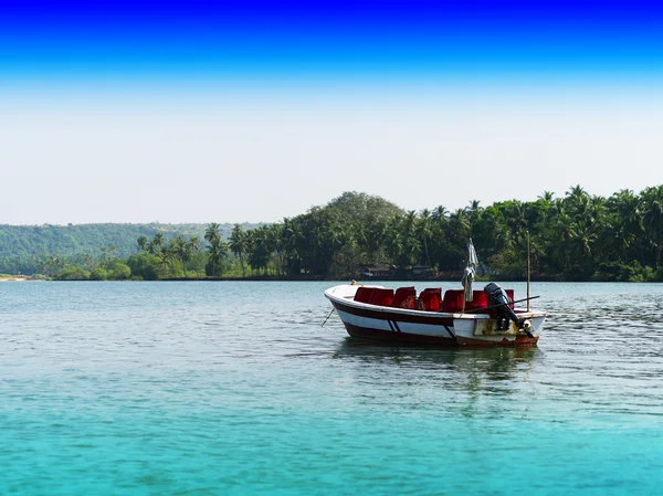 Horizontal vívido fundo paisagem barco indiano pano de fundo — Fotografia de Stock