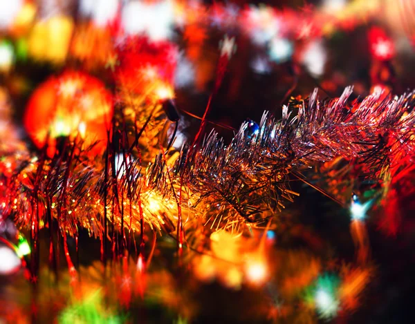 Горизонтально яскраве новорічне прикраса гірлянди боке фон ба — стокове фото