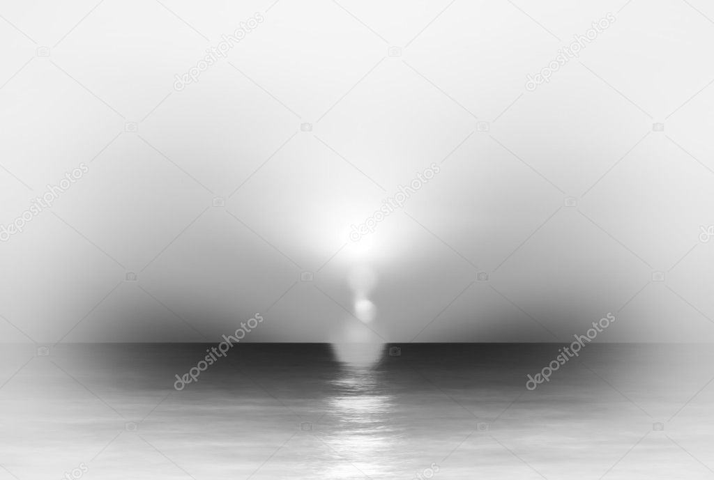 Horizontal black and white vibrant colorful ocean horizon sunset