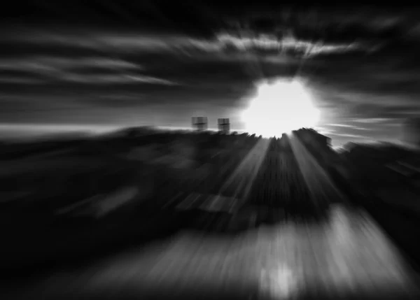 Black and white city sun abstraction — Stock Photo, Image