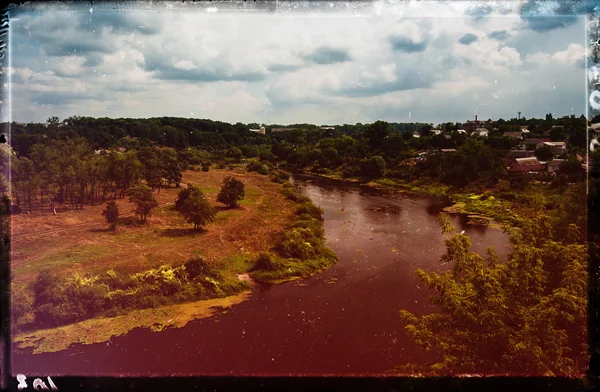 Vintage filme varredura Ucrânia paisagem luz vazamento design — Fotografia de Stock