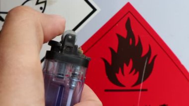 El ele tutuşan çakmak ve yanıcı kimyasal sembol