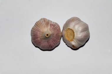 Beyaz arkaplanda Allium sativum