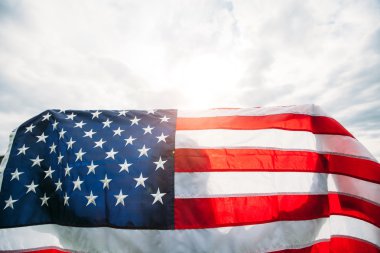 Amerikan bayrağı tutan kadın