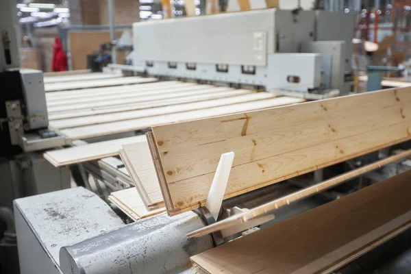 木匠工厂 层压板生产自动化设备 现代机器人工厂在室内 木制品生产 — 图库照片