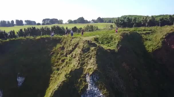 Etretat França Vista Aérea Bela Costa Alabastro Penhasco Baía Com — Vídeo de Stock