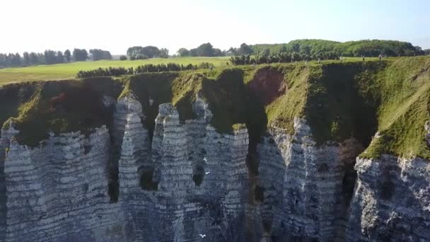 Etretat Frankreich Luftaufnahme Der Wunderschönen Küste Und Alabasterfelsenbucht Mit Küste — Stockvideo