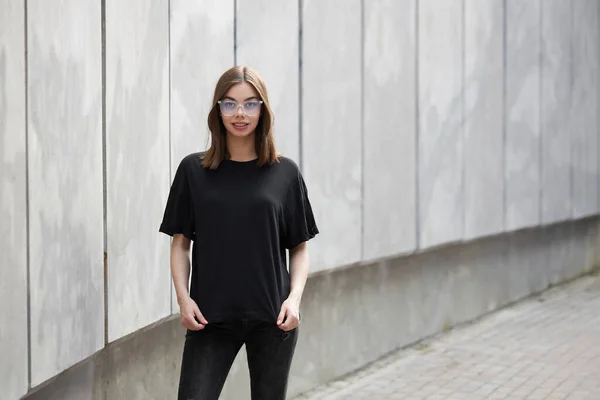 Camiseta Algodón Blanco Negro Para Mujer Niña Con Espacio Para —  Fotos de Stock